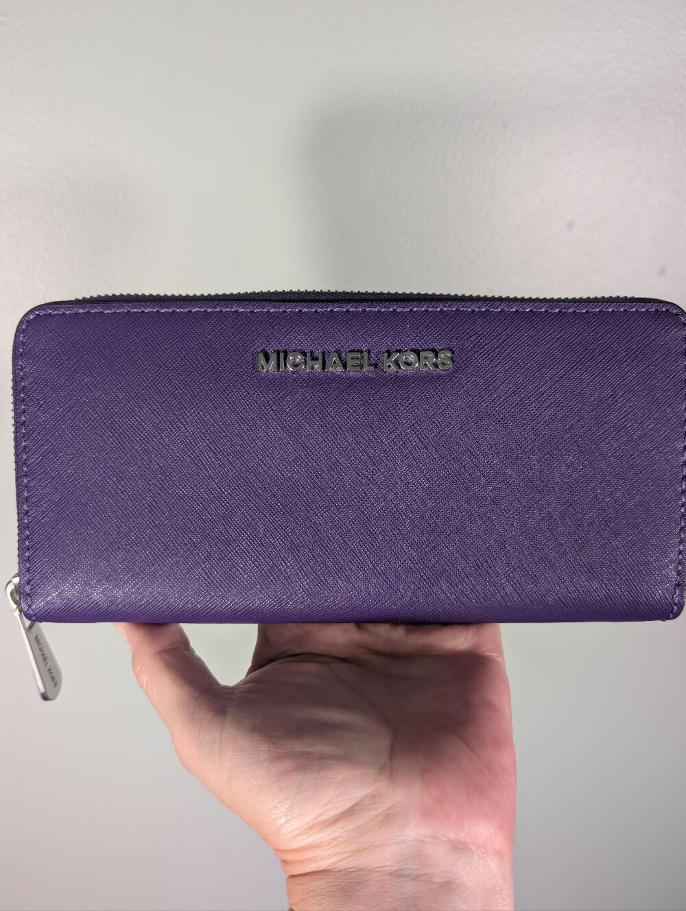 Michael Kors Purple Zip-Around Saffiano Leather Wallet
